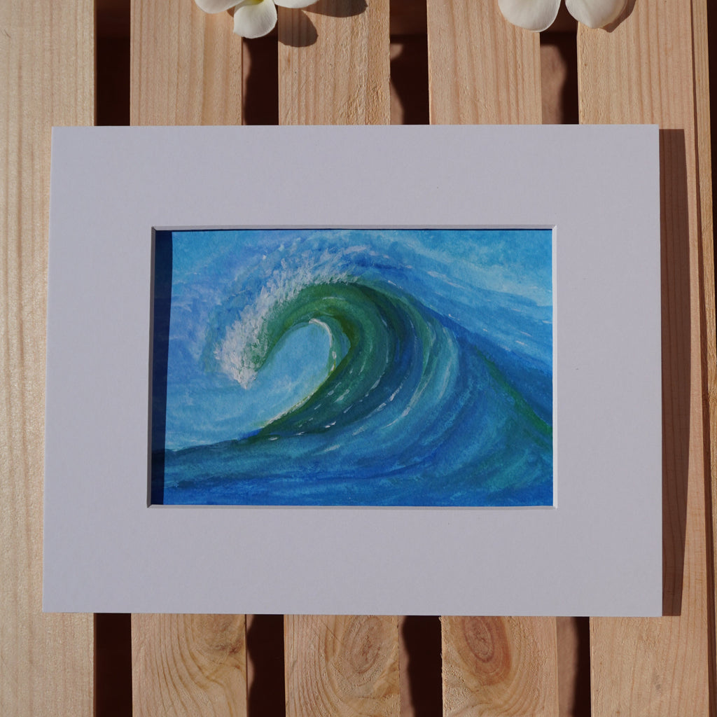 Blue and Green Ocean Wave Watercolor 5x7 Fine Art Print