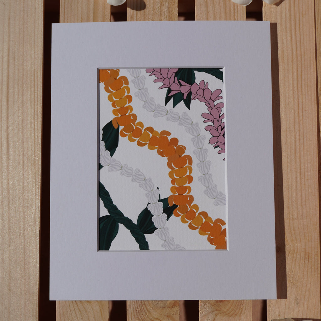 Hawaiian Lei Fine Art Print 5x7 – Ti Leaf, Puakenikeni, Plumeria & Crown Flower